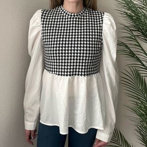 Houndstooth Long Sleeve Blouse